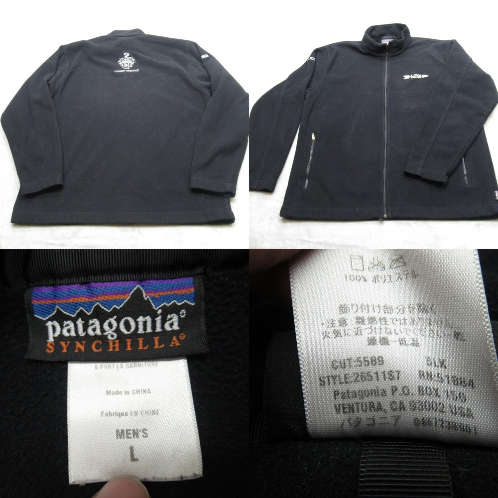 Patagonia Jacket Men Large Black Micro Synchilla Full Zip Fleece Logo READ